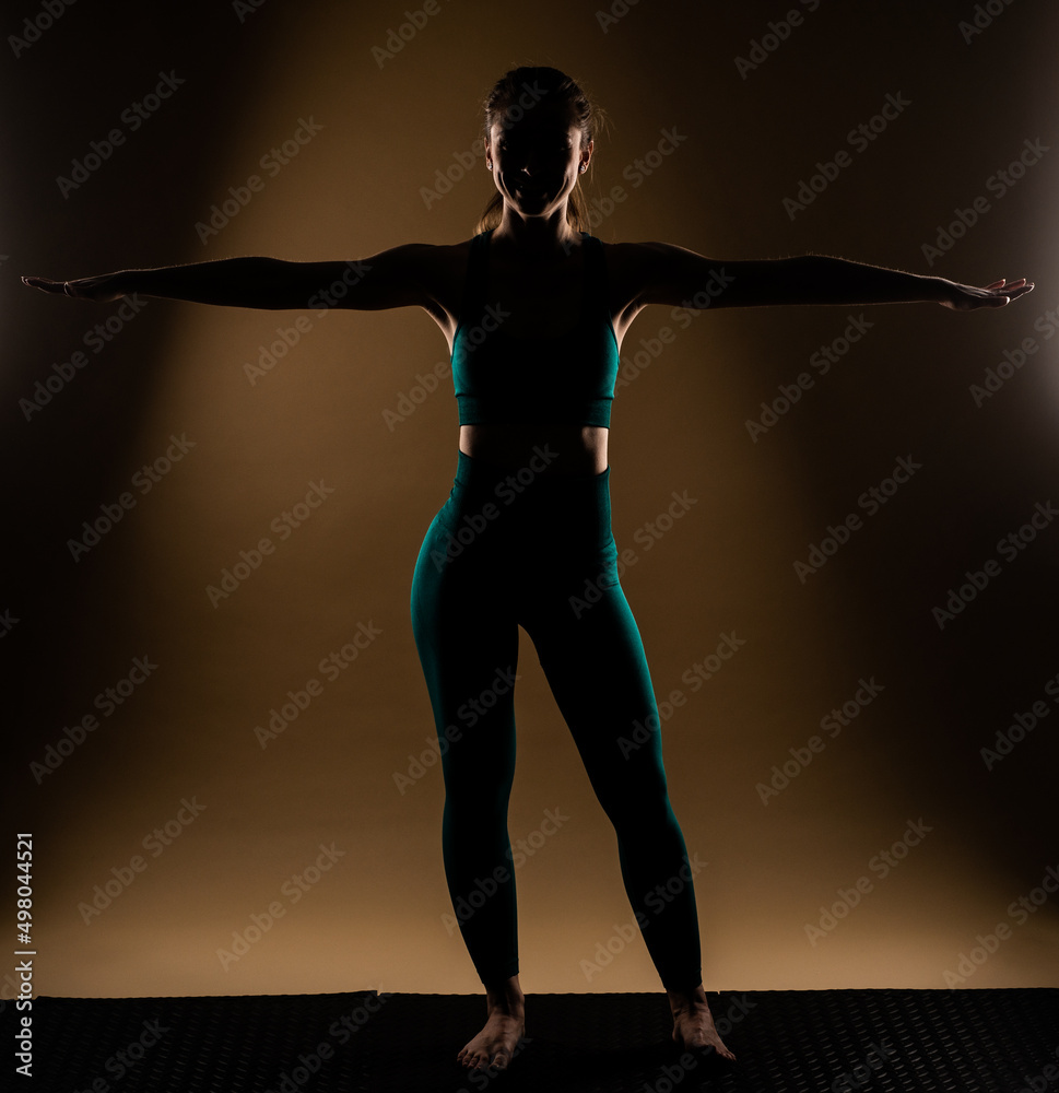 Sillhouette of a girl is standing and smiling Sillhouette of a girl is standing and smiling
