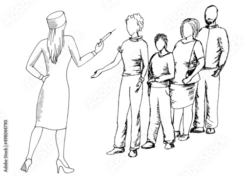 Nurse doing injection graphic black white isolated sketch illustration vector 