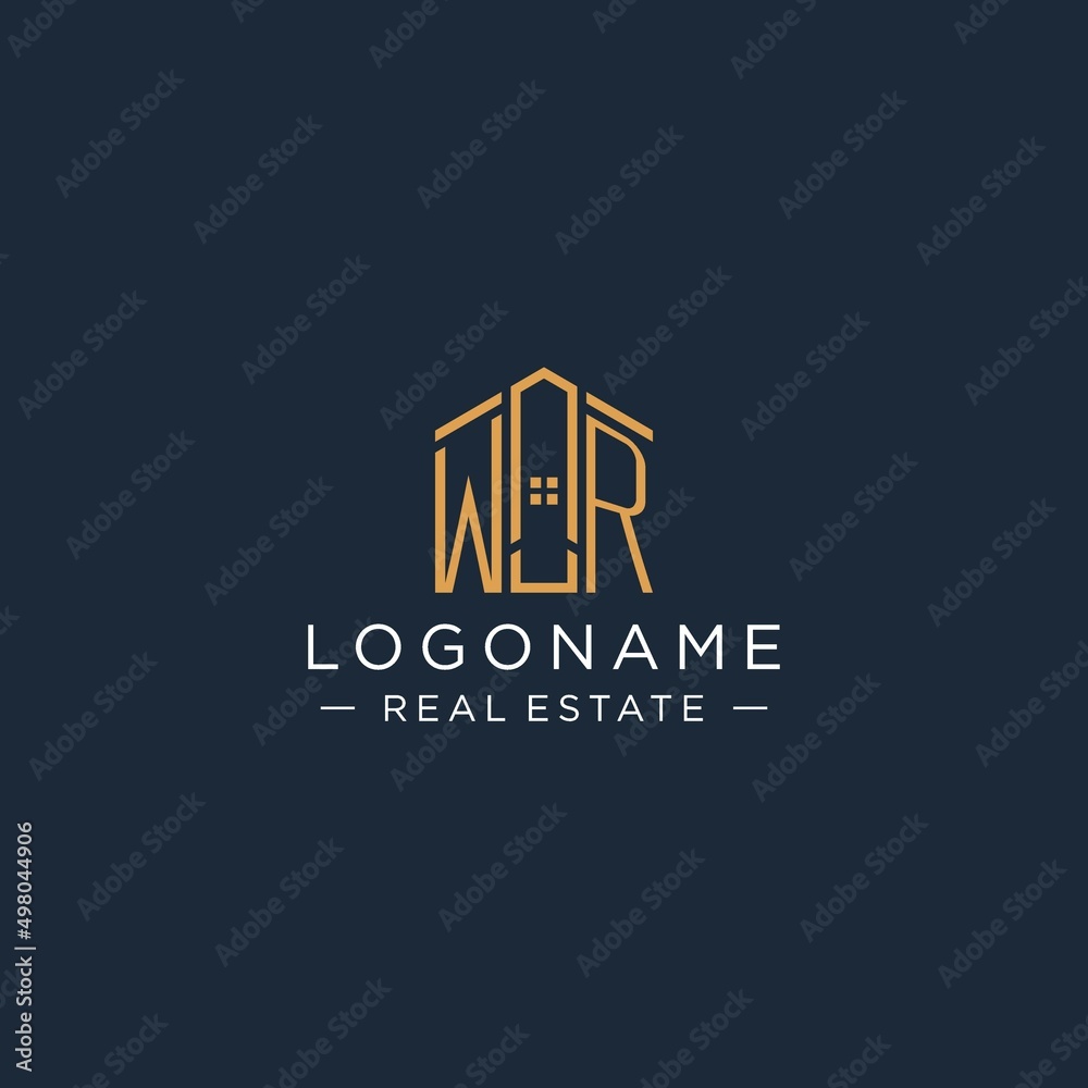 Initial letter WR logo with abstract house shape, luxury and modern ...