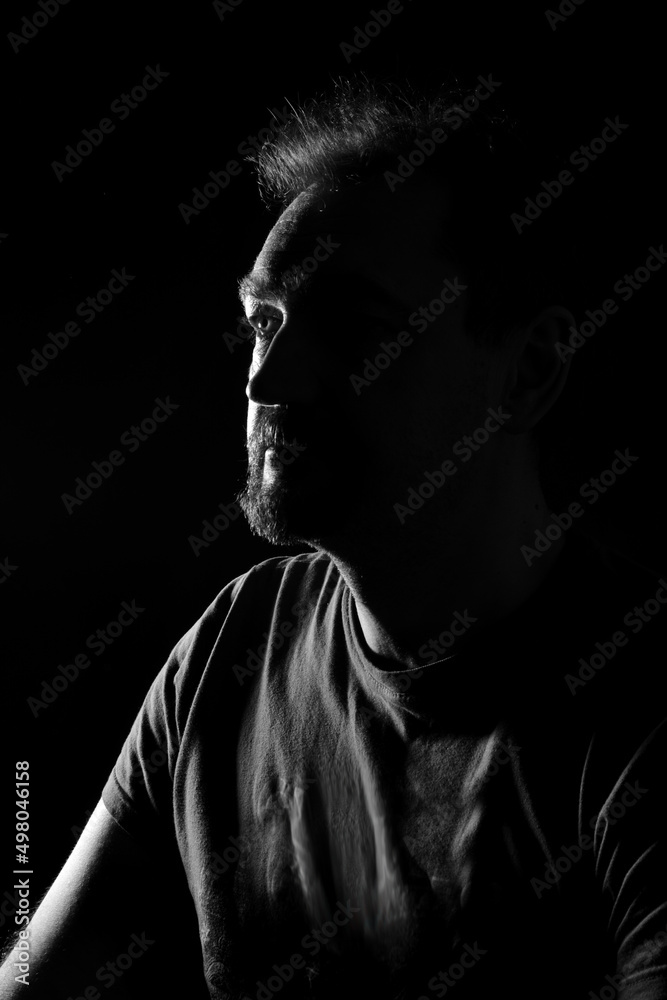 Black and white portrait of a man. Emotions