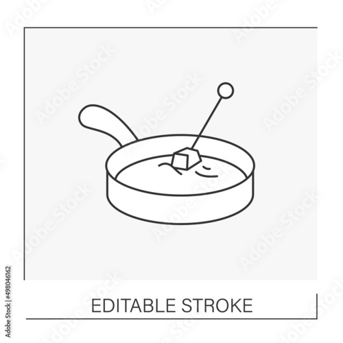  Cheese fondue line icon. Traditional Switzerland melted cheese in a pot. European food traditions. Tasty food recipe. National dishes concept. Isolated vector illustration. Editable stroke
