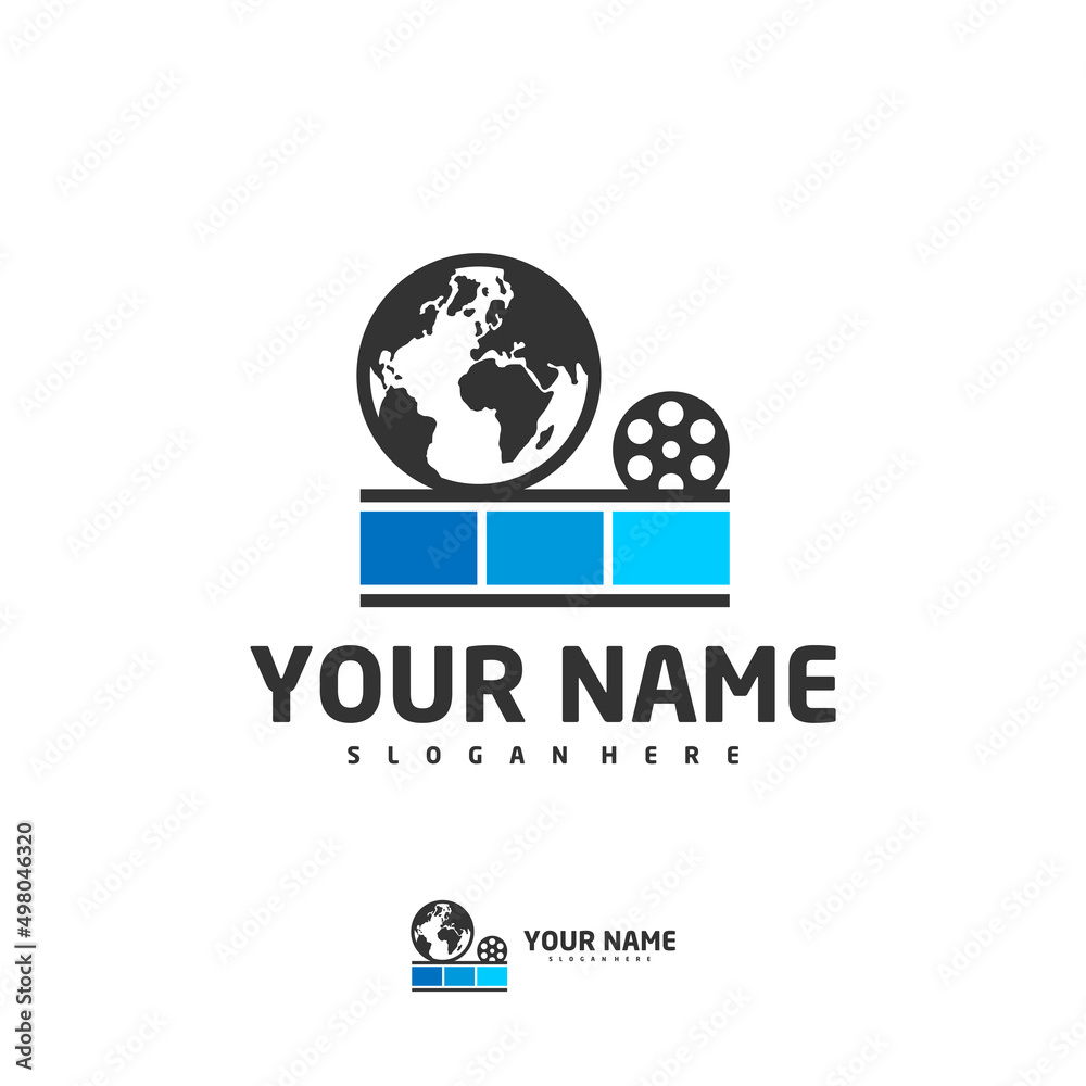 World Cinema logo vector template, Creative Film Strip Cinema logo design concepts