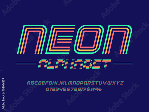modern line style alphabet design with uppercase, numbers and symbols