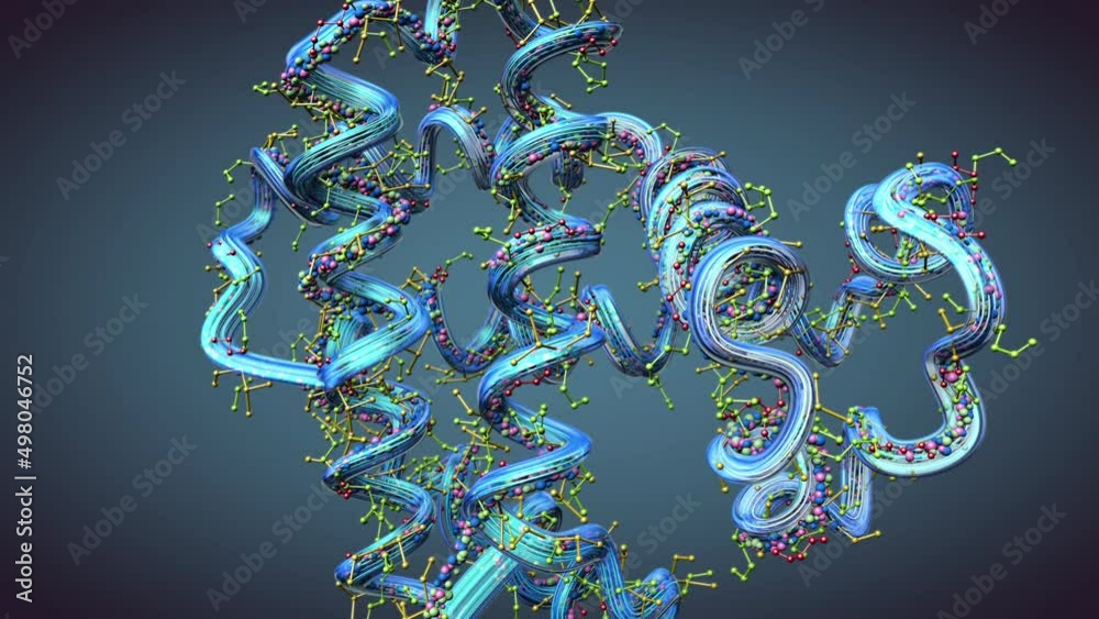 Chain of amino acid or bio molecules called protein - 3d illustration