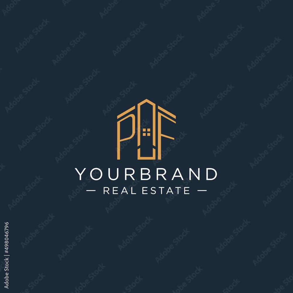 Initial letter PF logo with abstract house shape, luxury and modern ...