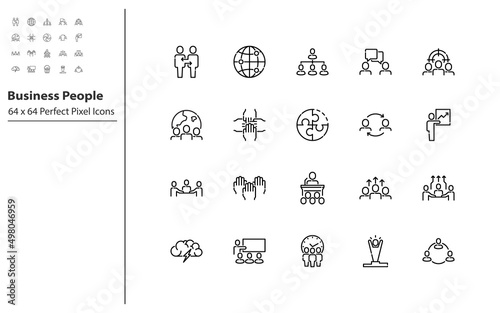 set of busienss people line icons, meeting, teamwork photo