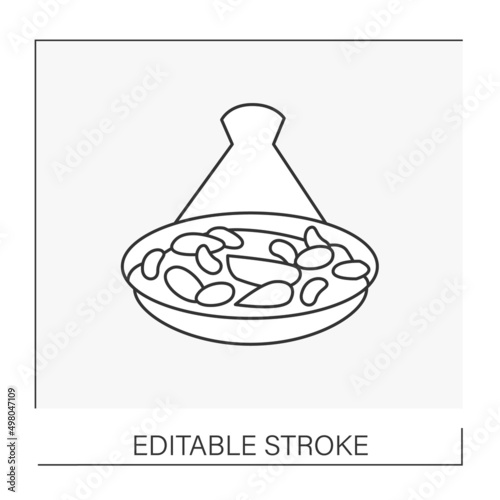  Tagine line icon. Tasty Arabian food. Cooked meat and vegetables in a pot. Recipe and ingredients for cafe and restaurants.National dishes concept. Isolated vector illustration. Editable stroke