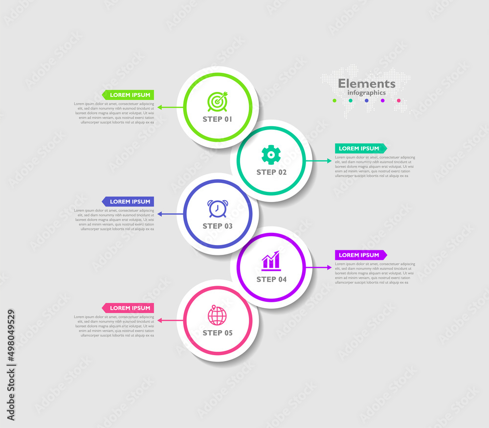 Elements infographic business template circle colorful with 5 step Elements infographic business template circle colorful with 5 step