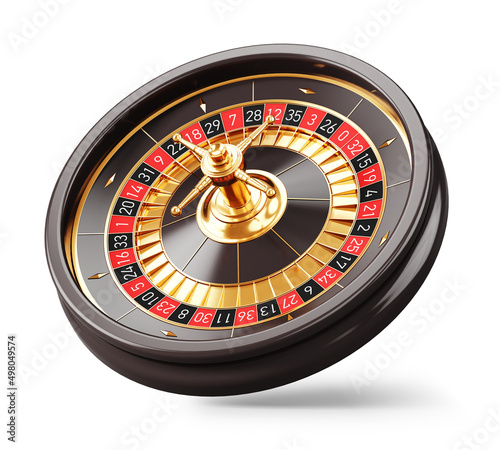 Casino roulette wheel isolated on white. Online casino gambling concept - 3d rendering. photo