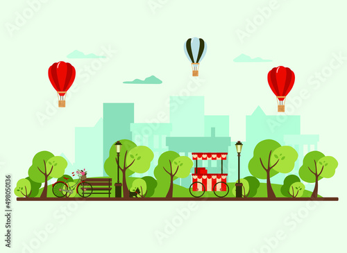 summer in the park, city park, vector illustration