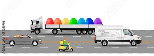 Happy easter. Traffic on the road on Easter eve.