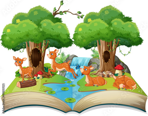 Storybook with deers in forest