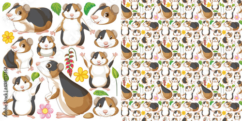 Seamless pattern with cartoon wild animals