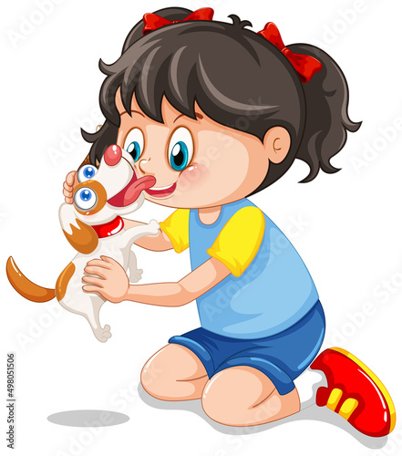 Girl playing with her dog