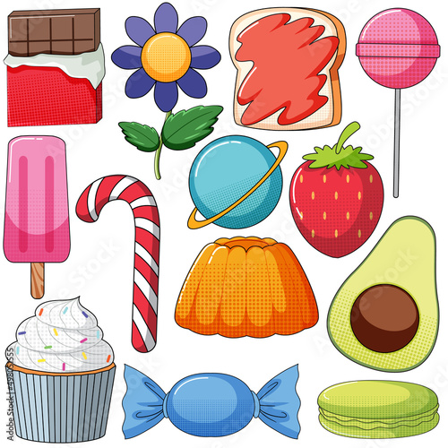 Set of vintage style cartoon on white background