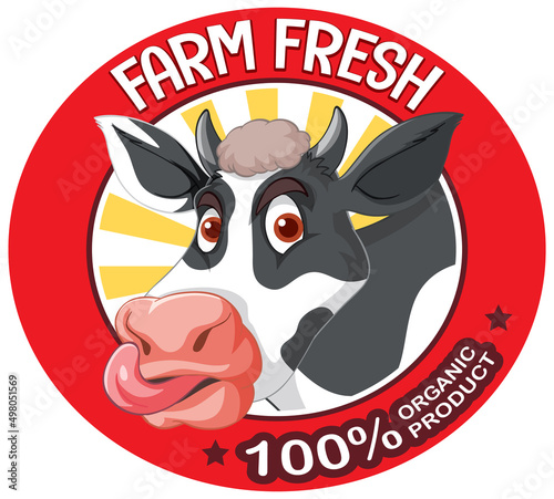 Cartoon cow with farm fresh label