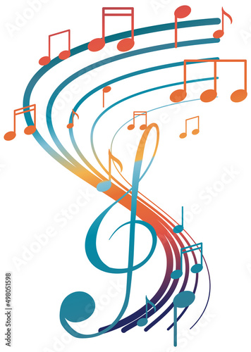Music notes rainbow colourful on white background