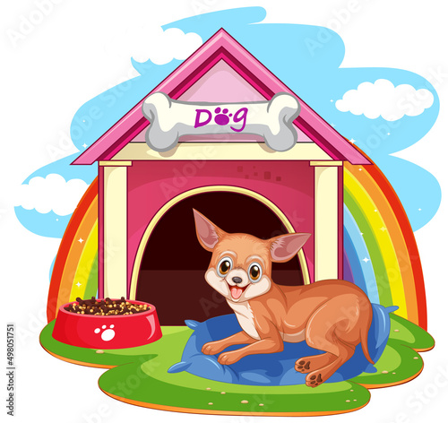 A dog outside the doghouse