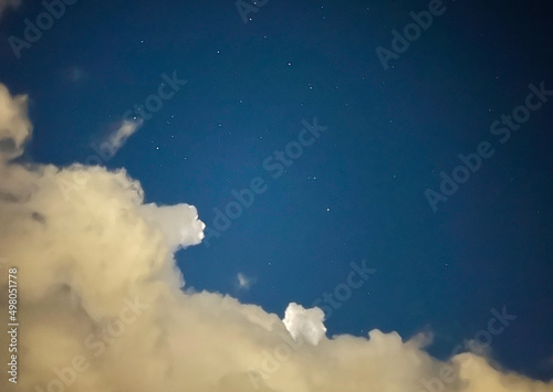 Cloudy sky background. Dark blue background. Empty space for text