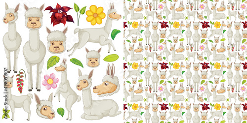 Seamless pattern with cartoon wild animals