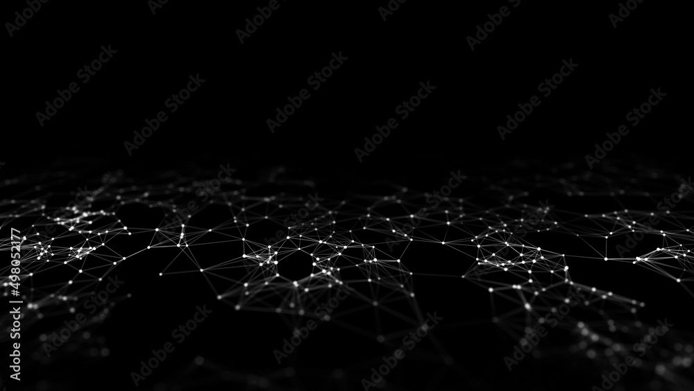 Obraz premium Abstract technology wave of particles. Big data visualization. Background with motion dots. Artificial intelligence.