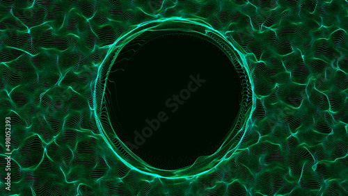 Abstract wireframe tunnel. Green wormhole. 3D portal grid. Futuristic fantasy funnel. 3d rendering.