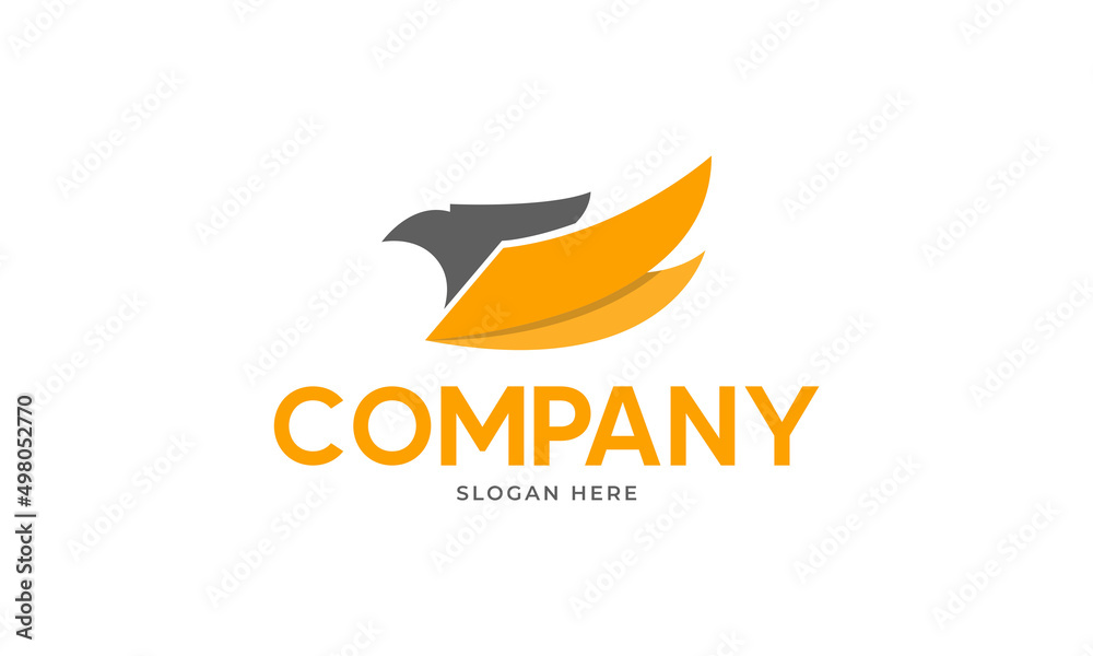 Fototapeta premium abstract eagle wing logo with dynamic orange swoosh, modern logistics and financial growth brand identity vector