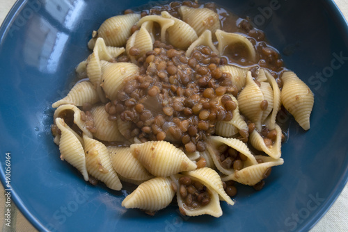 pasta and lentils in white