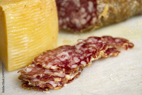 traditional appetizer with salami and pecorino cheese