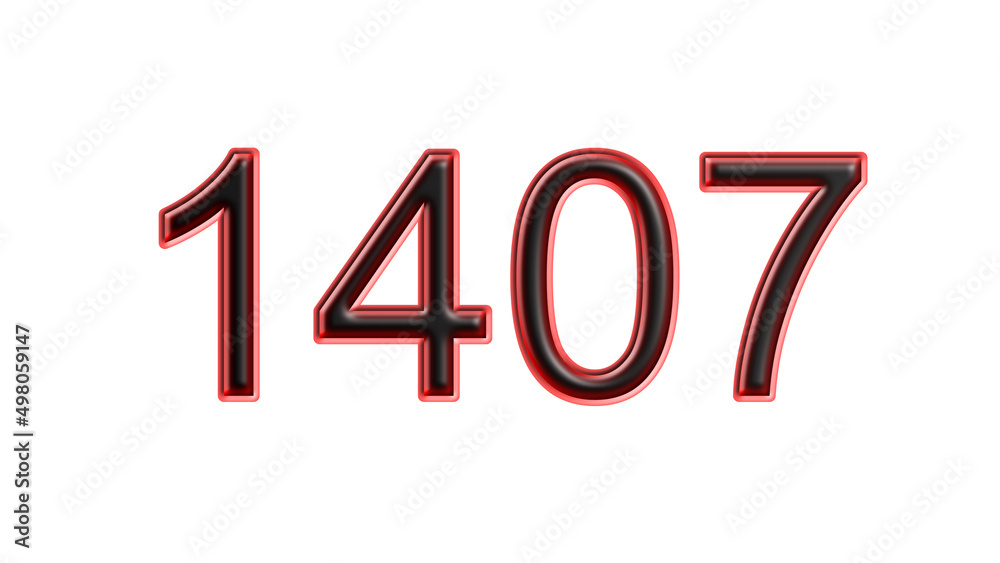 red 1407 number 3d effect white background red 1407 number 3d effect white background