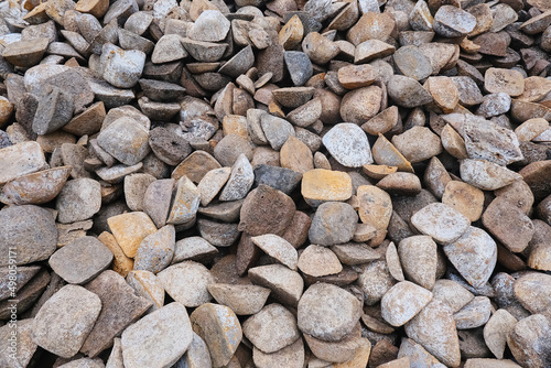 View of stack with pig iron ingots stored in sea port warehouse