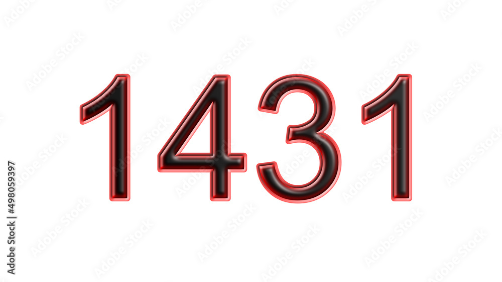 red 1431 number 3d effect white background red 1431 number 3d effect white background