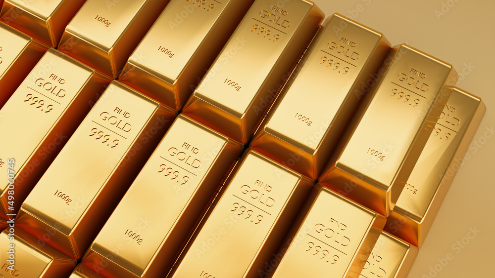 Gold Bars stack on yellow Background 3D rendering Gold Bars stack on yellow Background 3D rendering