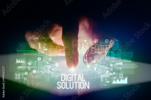 Finger touching tablet with web technology icons concept