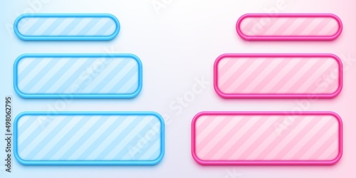 Glossy blue and pink banners. Isolated message bubbles icons. Vector illustration