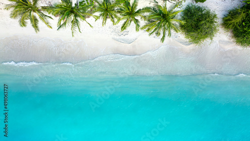 Aerial view with Soft blue turquoise ocean wave on the beach and soft wave background.-Summer tropical image