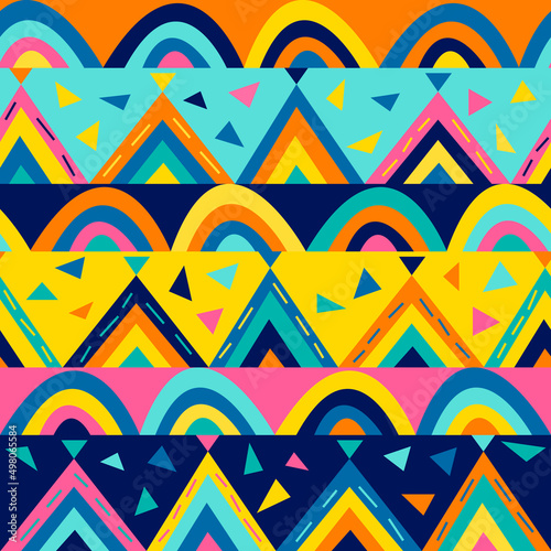 Colorful geometric seamless pattern for kids, raster version. Bright abstract...