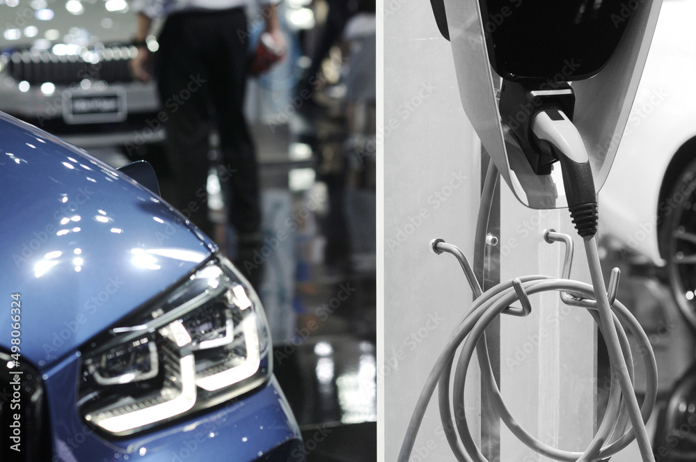 New energy Is electric power for cars Charging a new battery Future car transportation.