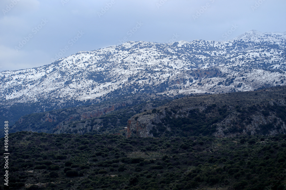 Snow-capped mountains in Crete, in the Askifou region