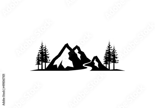 pine trees and Switchback mountain scenery vector design
