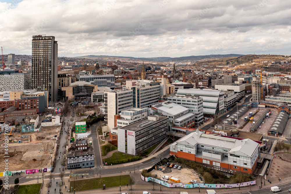 Aerial view of Sheffield city centre skyline