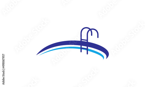 swimming pool vector logo with simple icon Abstract template blue