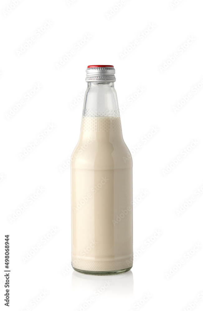 Soya milk in glass bottle isolated on white background. Soya milk in glass bottle isolated on white background.