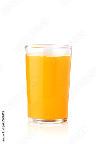 Fresh orange juice in glass isolated on white background.