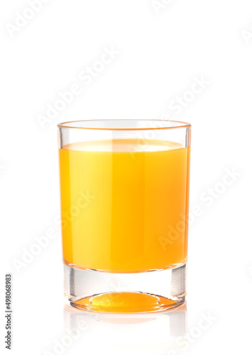 Fresh orange juice in glass isolated on white background.
