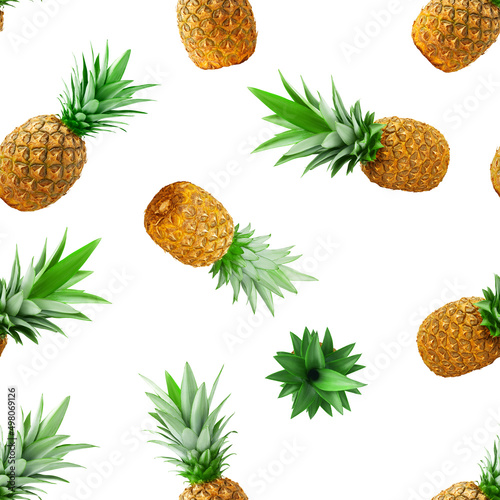 Pineapple isolated on white background, SEAMLESS, PATTERN