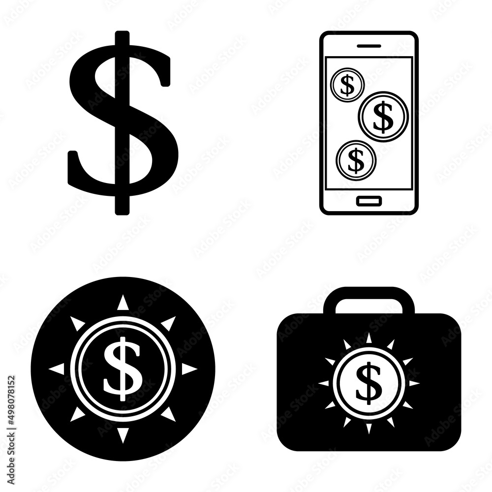 Dollar Flat Icon Set Isolated On White Background Dollar Flat Icon Set Isolated On White Background