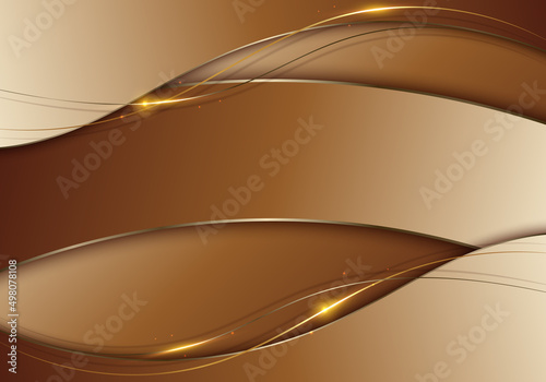 Abstract luxury brown wave and golden lines with lighting effect background