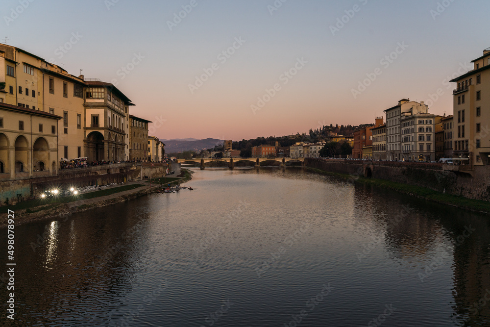 dusk view of arno river in Florence, Italy