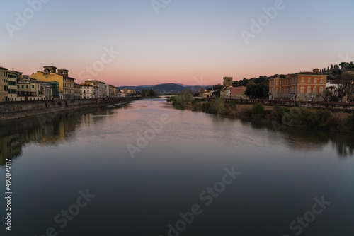 sunset over the Arno river in Florence, Italy 